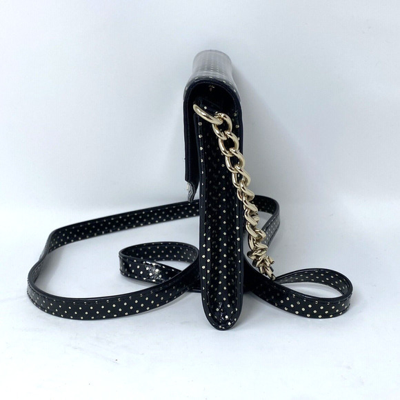 Kate Spade Black Leather Envelope Bag Purse With‎ Gold Polkadots Chain Strap - Picture 5 of 10